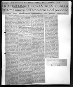 LA RASSEGNA MILANESE DELLE ARTI DECORATIVE - LA XI TRIENNALE PORTA ALLA RIBALTA le forme nuove dell'ambiente e del prodotto - Ventitrè paesi rappresentati ufficialmente alla grande esposizione, sta in GAZZETTA DI REGGIO. - quotidiano