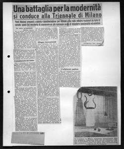 Una battaglia per la modernità si conduce alla Triennale di Milano - Venti Nazioni presenti a questa <<manifestazione per iniziati>> che vede affluire visitatori da tutto il mondo spinti dal desiderio di conoscere un più razionale modo di intendere funzionalità ed estetica, sta in GAZZETTA DEL MEZZOGIORNO - quotidiano