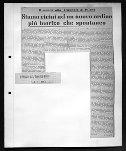 Il mobile alla Triennale di Milano - Siamo vicini ad un nuovo ordine più teorico che spontaneo, sta in IL CITTADINO DELLA DOMENICA - periodico