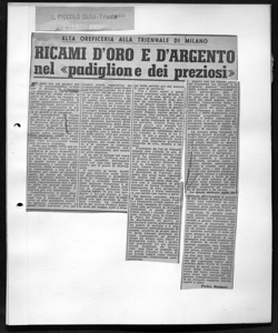 ALTA OREFICERIA ALLA TRIENNALE DI MILANO - RICAMI D'ORO E D'ARGENTO nel 