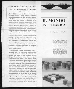 NOVITÀ DALL'ESTERO alla XI Triennale di Milano, sta in LA CERAMICA - periodico