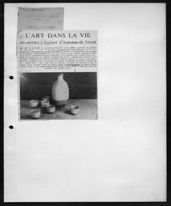 L'ART DANS LA VIE - un service à liquer d'Antoine de Vinck, sta in LES BEAUX-ARTS - periodico
