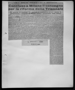 FRA MOLTE POLEMICHE E DISSENSI - Concluso a Milano il convegno per la riforma della Triennale - Un accordo di massima che prevede la costituzione di un <<nucleo di allargamento>> composto di ottanta artisti e personalità della cultura, sta in IL PAESE - quotidiano