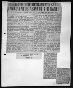 I PRODOTTI DELL'ARTIGIANATO SARDO HANNO ENTUSIASMATO I MILANESI - Inaugurata alla Triennale la Mostra degli stupendi lavori dei nostri artigiani il cui valore è stato esaltato dall'on. Lombardo - Erano presenti Brotzu Deriu Costa e Del Rio - Enorme successo dei costumi e dei balli, sta in IL QUOTIDIANO SARDO - quotidiano