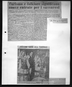 Turismo e folklore significano nuove entrate per i sassaresi - Bilancio della Mostra dell'Artigianato e della Cavalcata sarda - Sempre più forte l'impulso che spinge gli inglesi ad Alghero - Una nuova strada per il turismo, sta in IL TEMPO - quotidiano