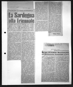 UN COLLAUDO ALL'INSEGNA INTERNAZIONALE - La Sardegna alla Triennale - I prodotti dell'artigianato dell'isola, pur essendo ispirati a una tradizione antichissima, si sono inseriti nel clima della modernità per la bellezza e l'originalità sia del disegno sia dei colori, scaturiti dall'anima profonda e spontanea del popolo, sta in IL GIORNALE DEL MEZZOGIORNO - periodico
