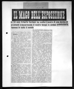 IL MAGO DELL'ESPOSIZIONE - In 24 anni Erberto Carboni ha svolto il lavoro di una decina di architetti interpretando il nostro tempo in sintesi pubblicitarie famose in tutto il mondo, sta in CANDIDO - periodico