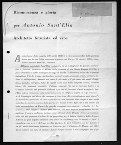 Riconoscenza e gloria - per Antonio Sant'Elia - Architetto futurista ed eroe, sta in LA MARTINELLA DI MILANO - periodico