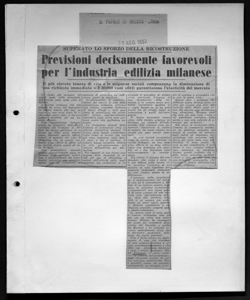 SUPERATO LO SFORZO DELLA RICOSTRUZIONE - Previsioni decisamente favorevoli per l'industria edilizia milanese - Il più elevato tenore di vita e le esigenze sociali compensano la diminuzione di una richiesta immediata - I 30.000 vani sfitti garantiscono l'elasticità del mercato, sta in IL POPOLO DI MILANO - quotidiano