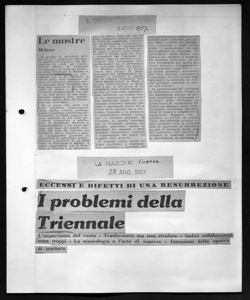 ECCESSI E DIFETTI DI UNA RESURREZIONE - I problemi della Triennale - L'importanza del vuto - Trasformare ma non strafare - Sedici collaboratori sono troppi - La museologia o l'arte di esporre - Intenzioni della mostra di scultura, sta in LA NAZIONE - quotidiano