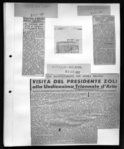 UNA MANIFESTAZIONE CHE ONORA MILANO - VISITA DEL PRESIDENTE ZOLI alla Undicesima Triennale d'Arte - Ieri si è celebrata la giornata dell'America - I riflessi economici della grande rassegna, sta in L'ITALIA - quotidiano