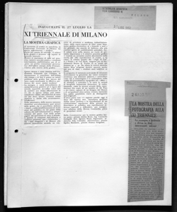 INAUGURATA IL 27 LUGLIO LA XI TRIENNALE DI MILANO, sta in L'ITALIA GRAFICA - periodico