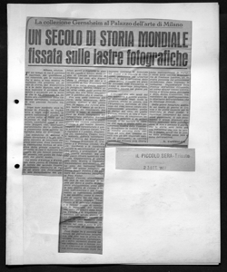 La collezione Gernsheim al Palazzo dell'arte di Milano - UN SECOLO DI STORIA MONDIALE fissata sulle lastre fotografiche, sta in IL PICCOLO SERA - quotidiano