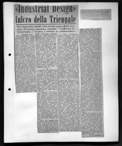 <<Industrial Design>> fulcro della Triennale - Tre importanti sezioni - Dal piccolo apparecchio acustico all'enorme macchina contabile - Contributo internazionale - Tecnica e fantasia in collaborazione, sta in CARLINO SERA - quotidiano