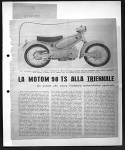 LA MOTOM 98 TS ALLA TRIENNALE - Un evento che onora l'industria motociclistica nazionale, sta in MOTOCICLISMO - periodico