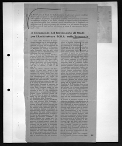 Il documento del Movimento di Studi per l'Architettura - M.S.A. - sulla Triennale, sta in CASA BELLA - periodico