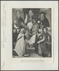 Palermo - Collezione Chiaramonte Bordonaro - Civerchio V. - S. Ambrogio in trono, ai lati due Santi, in basso la famiglia Visconti