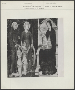 Bergamo, Accademia Carrara - Pacino da Nova, Madonna con il Bambino in trono, san Francesco e santa Caterina d¿Alessandria, con due devoti