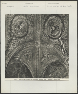 Mantova, Palazzo Ducale, Andrea Mantegna, Sala degli Sposi, dettaglio del soffitto con tondi raffiguranti gli imperatori Ottaviano e Tiberio