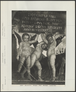 Mantova, Palazzo Ducale, Andrea Mantegna, Camera degli Sposi, putti che sorreggono un cartello che testimonia la data di esecuzione dell'affresco