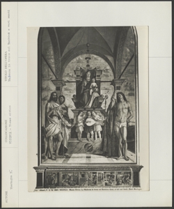 Vicenza, Musei Civici, Pinacoteca di Palazzo Chiericati, Cincani Bartolomeo, Madonna in trono con il Bambino tra i Santi Giovanni Battista, Bartolomeo, Agostino e Sebastiano e tre angeli musici + pred