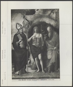 Milano, Pinacoteca di Brera, Antonio da Pavia, San Giovanni Battista fra Sant'Agostino e il profeta Elia (?)