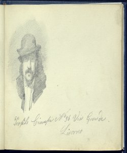 Ritratto a mezzobusto di uomo barbuto con cappello visto frontalmente Bianchi, Mosè