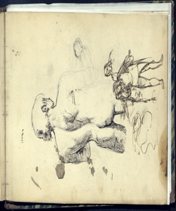 Studio di nudo maschile di spalle e a tre quarti e schizzi di figurette ma Bianchi, Mosè