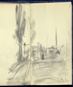 Paesaggio con case, alberi e campanile Bianchi, Mosè