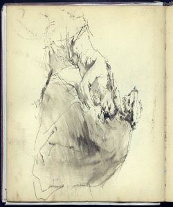 Figura femminile seminuda inginocchiata davanti ad una vecchia Bianchi, Mosè