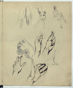 Studio di mani. Testa femminile. Figuretta femminile Bianchi, Mosè