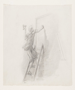 Illustrazione per i Promessi Sposi. Lettera A - Uomo che incide una lapide Previati, Gaetano
