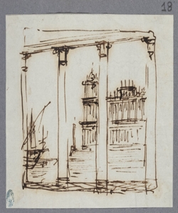 Veduta di paesaggio con architetture 