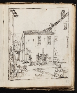 Piazza di un paese con macchiette Macinata, Giuseppe