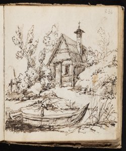 Paesaggio con un corso d'acqua e una chiesetta rustica Macinata, Giuseppe