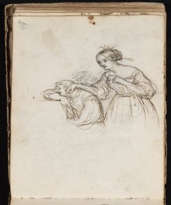 Figuretta femminile in atto di svegliare un bambino seduto Macinata, Giuseppe