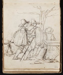 Tre figure maschili all'imbocco di un ponte Macinata, Giuseppe