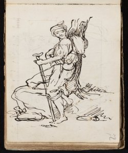 Uomo, appoggiato ad un albero, con una gruccia Macinata, Giuseppe