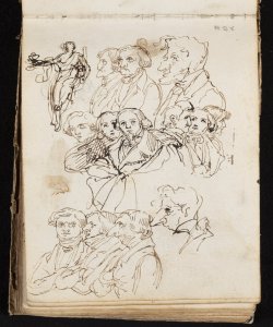 Ritratti e caricature d'uomini e una figuretta femminile Macinata, Giuseppe