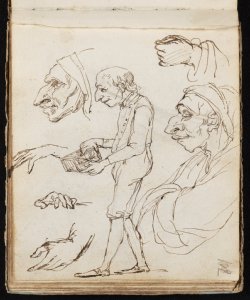 Caricature maschili e studi di mani Macinata, Giuseppe