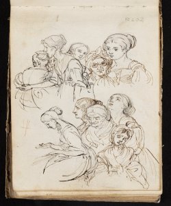 Due gruppi di donne con espressioni diverse Macinata, Giuseppe