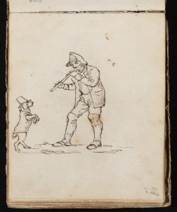 Uomo che fa ballare un cane suonando un piffero Macinata, Giuseppe