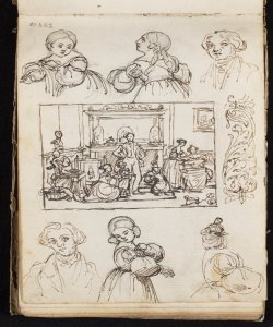 Scenetta di genere, figure maschili e femminili e un particolare decorativ Macinata, Giuseppe
