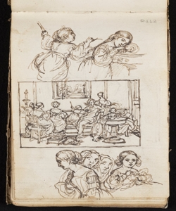 Scenetta di famiglia e due gruppi femminili Macinata, Giuseppe