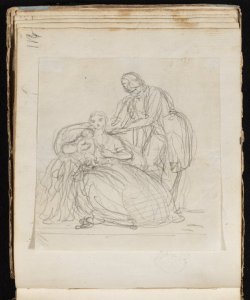 Uomo in piedi e donna seduta con un bimbo in grembo Macinata, Giuseppe