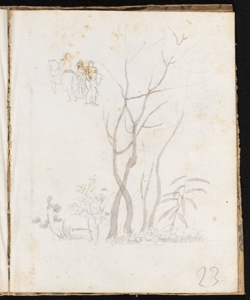 Studio di alberi. Due figurette a piedi e una a cavallo Ronzoni, Pietro