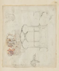 Particolari architettonici, composizione e schizzi di figurette Durini, Alessandro