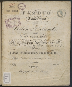 1.r & 2.d *Duo concertant pour violon & violoncelle / par les frères Bohrer