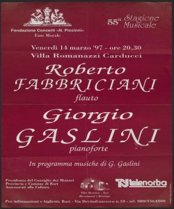 Roberto Fabbriciani flauto, Giorgio Gaslini pianoforte : in programma musiche di Giorgio Gaslini