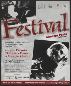 Festival Giuditta Pasta, 2. edizione : consegna del Premio Giuditta Pasta a Giorgio Gaslini / fotografo Edio Bison